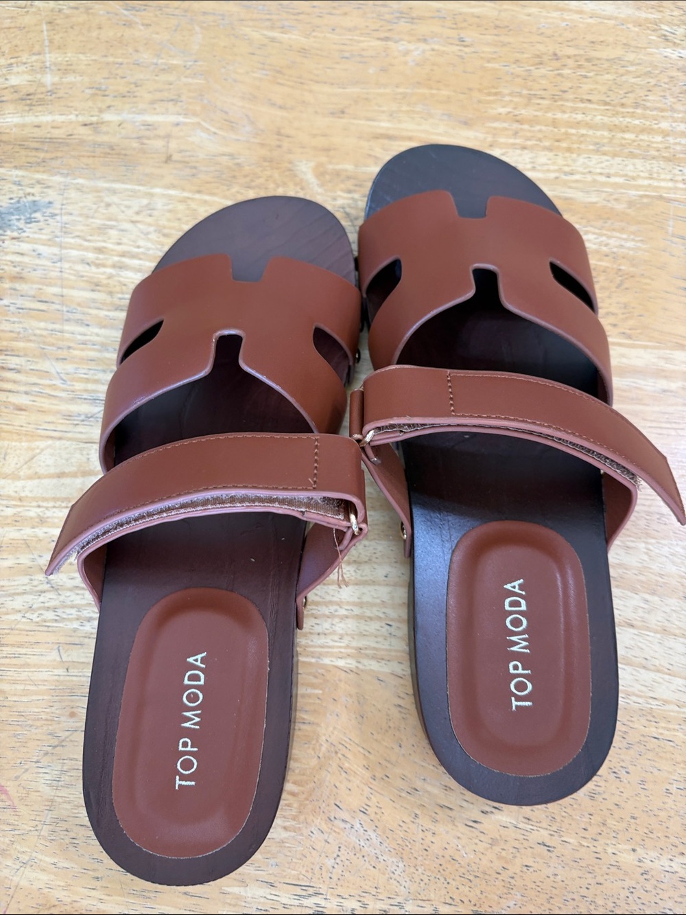TOP Moda Brown Slide Sandals with Adjustable Strap